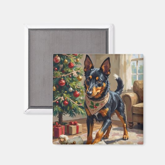Australian Kelpie Herding Christmas Art マグネット (正面/裏面)