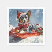 Australian Kelpie in Sledge Let it Snow クリスマス スタンダードカクテルナプキン (正面)