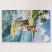 Australian Kelpie Surfing Beach Scene ジグソーパズル (横)