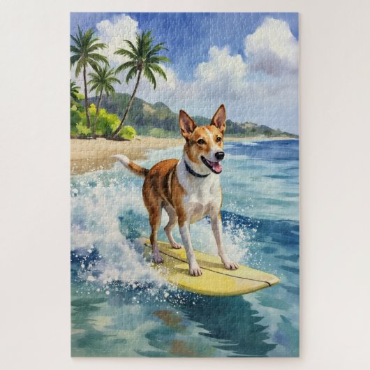 Australian Kelpie Surfing Beach Scene ジグソーパズル (縦)