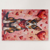 Australian Kelpie Valentine Dog Art with Hearts ジグソーパズル (横)