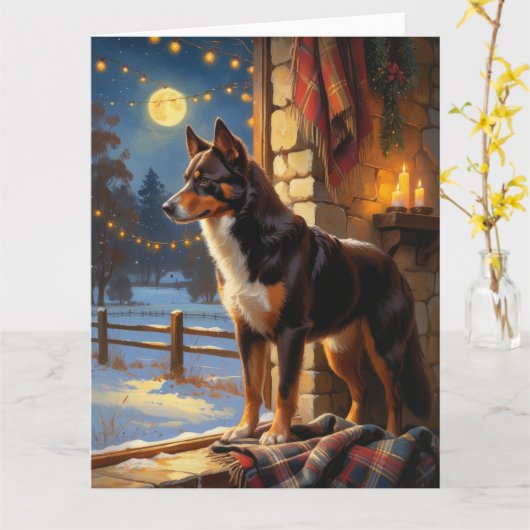 Australian Kelpie With Christmas Lights Holiday カード (黄色い花)