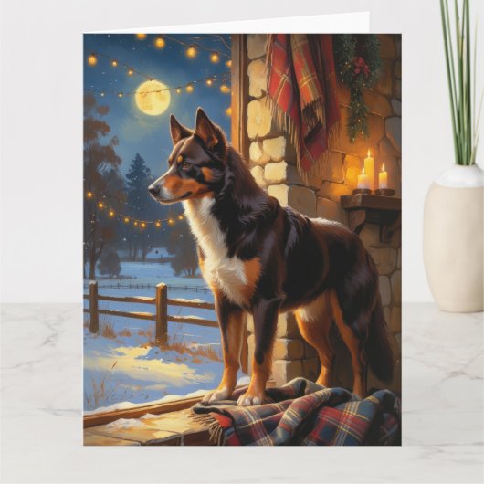 Australian Kelpie With Christmas Lights Holiday カード (正面)