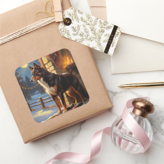 Australian Kelpie With Christmas Lights Holiday スクエアシール (ギフト)