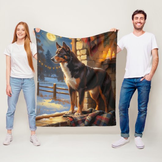 Australian Kelpie With Christmas Lights Holiday フリースブランケット (インサイチュ)