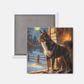 Australian Kelpie With Christmas Lights Holiday マグネット (正面/裏面)