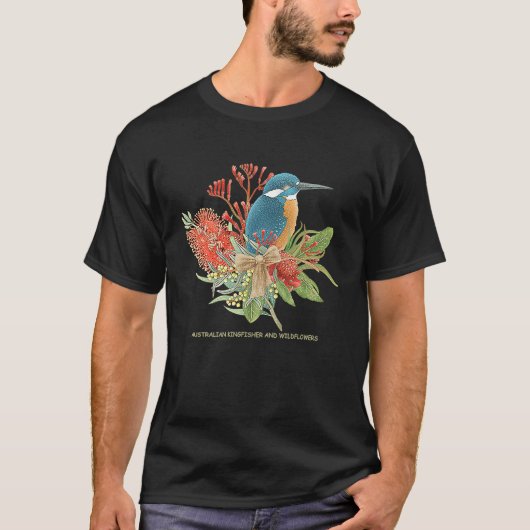 Australian Kingfisher and Wildflowers Tシャツ (正面)