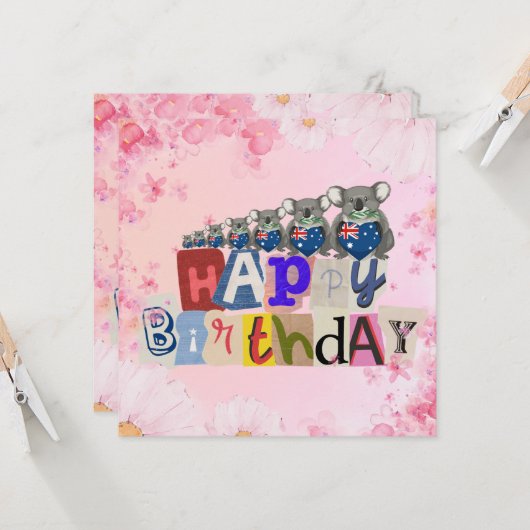 Australian Koala Happy Birthday Card カード (正面/裏面インサイチュ)