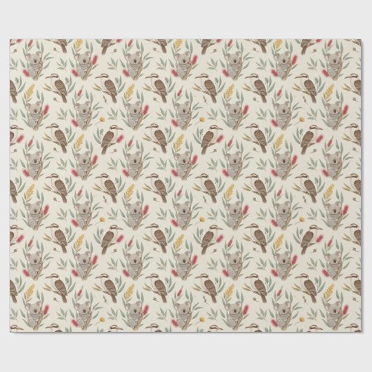 Australian Koalas, Kookaburras and Native Flora ラッピングペーパー (フラット)