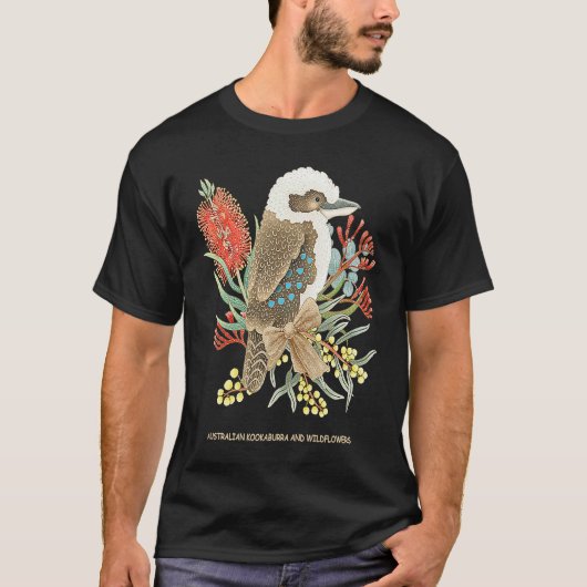 Australian Kookaburra and Wildflowers Tシャツ (正面)