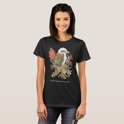 Australian Kookaburra and Wildflowers Tシャツ (正面フル)