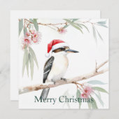 Australian Kookaburra Santa hat Merry Christmas シーズンカード (正面/裏面)
