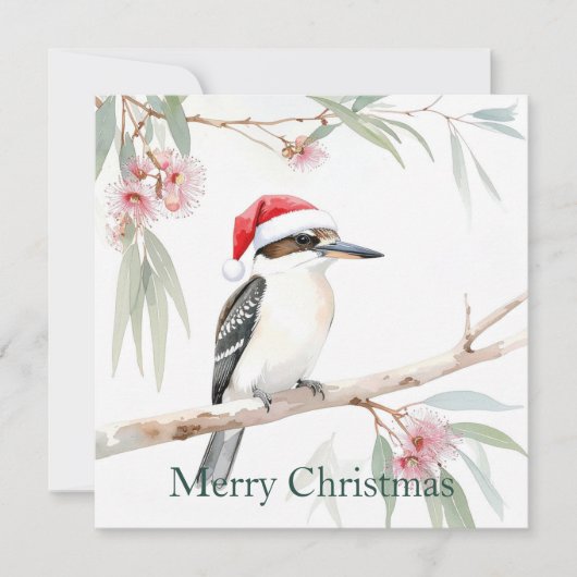 Australian Kookaburra Santa hat Merry Christmas シーズンカード (正面)