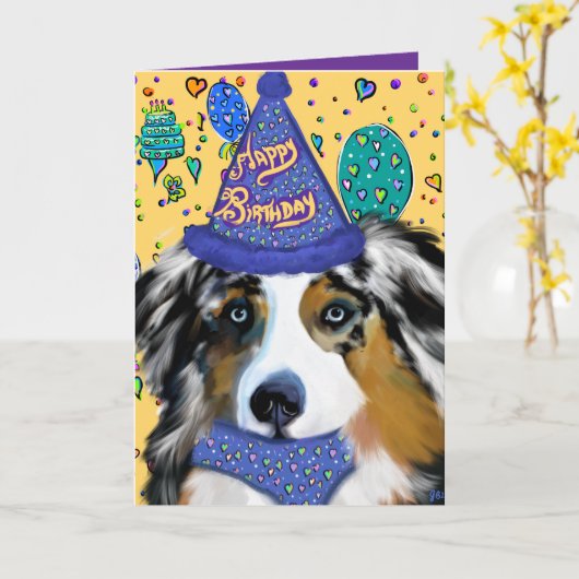 Australian Shepherd カード (黄色い花)