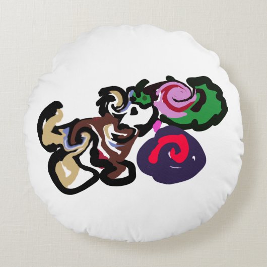 Australian shepherd and roses joy ラウンドクッション (正面)