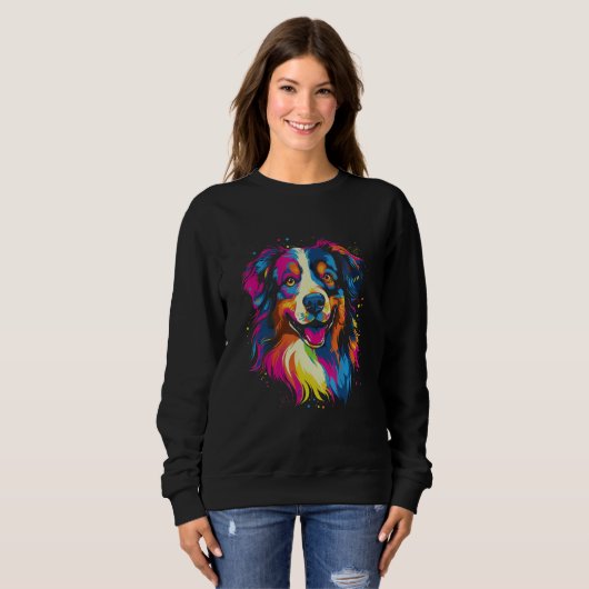 Australian Shepherd Aussie Rainbow Retro Design スウェットシャツ (正面フル)