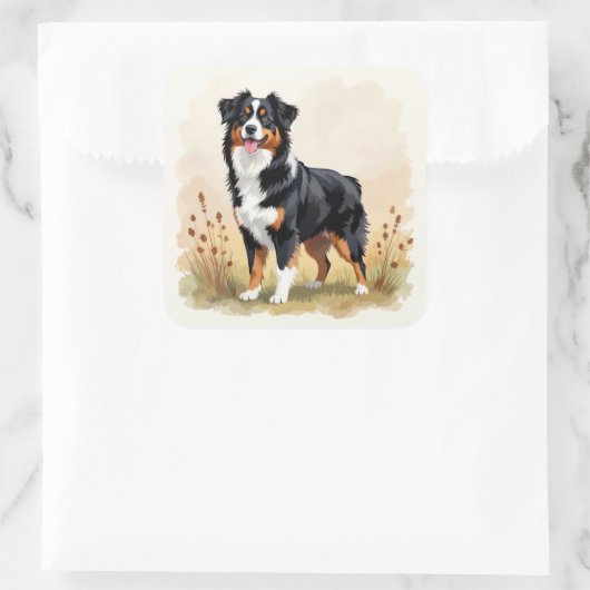 Australian Shepherd Black Tricolor Aussie Dog スクエアシール (バッグ)