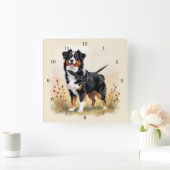 Australian Shepherd Black Tricolor Aussie Dog スクエア壁時計 (ホーム)