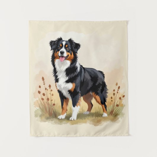 Australian Shepherd Black Tricolor Aussie Dog タペストリー (正面)