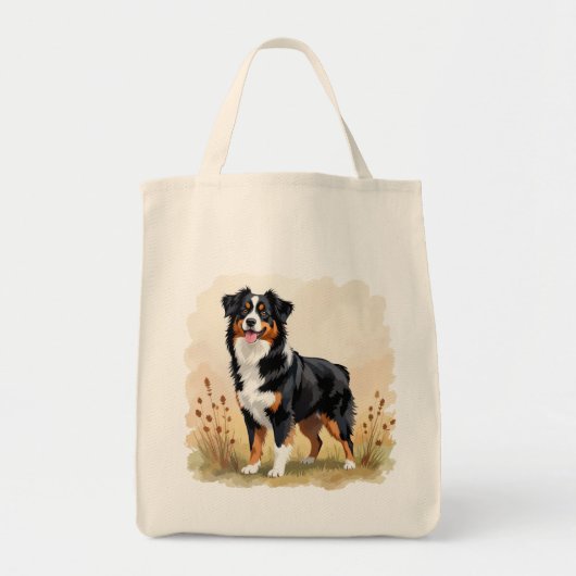 Australian Shepherd Black Tricolor Aussie Dog トートバッグ (正面)