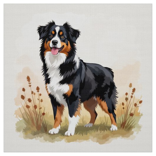 Australian Shepherd Black Tricolor Aussie Dog ファブリック (見本)
