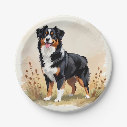 Australian Shepherd Black Tricolor Aussie Dog ペーパープレート (正面)