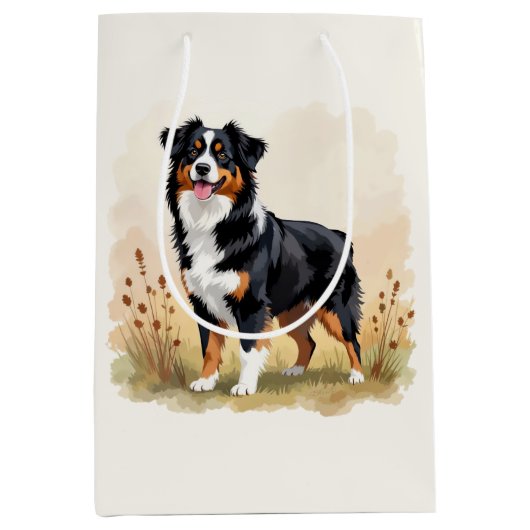 Australian Shepherd Black Tricolor Aussie Dog ミディアムペーパーバッグ (正面)
