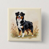 Australian Shepherd Black Tricolor Aussie Dog 缶バッジ (正面)