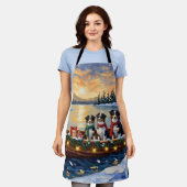 Australian Shepherd Christmas Boat Holiday エプロン (着用した状態)