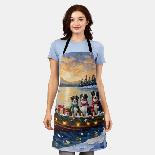 Australian Shepherd Christmas Boat Holiday エプロン (着用した状態)