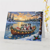 Australian Shepherd Christmas Boat Holiday カード (黄色い花)