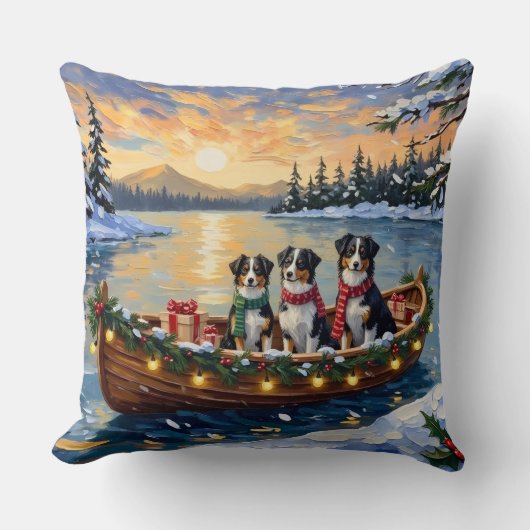 Australian Shepherd Christmas Boat Holiday クッション (正面)