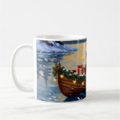 Australian Shepherd Christmas Boat Holiday コーヒーマグカップ (左)