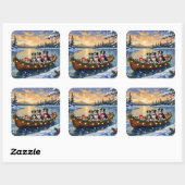 Australian Shepherd Christmas Boat Holiday スクエアシール (シート)