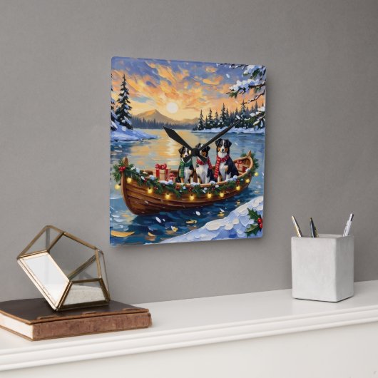 Australian Shepherd Christmas Boat Holiday スクエア壁時計 (オフィス)