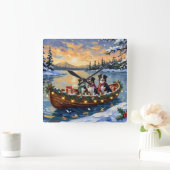 Australian Shepherd Christmas Boat Holiday スクエア壁時計 (ホーム)