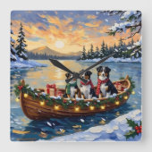 Australian Shepherd Christmas Boat Holiday スクエア壁時計 (正面)