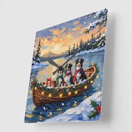 Australian Shepherd Christmas Boat Holiday スクエア壁時計 (傾斜)