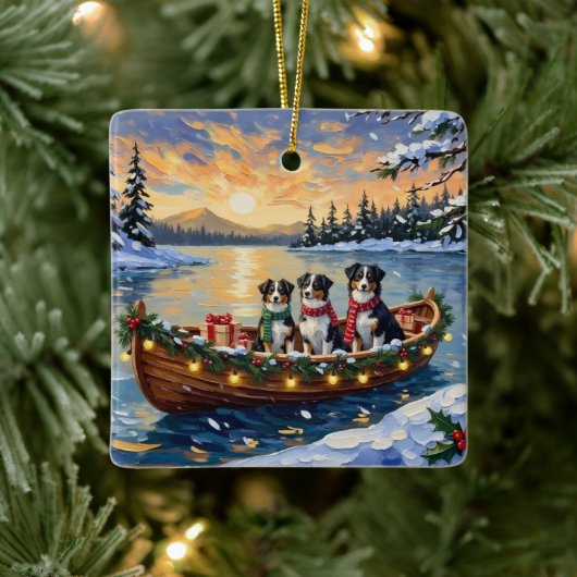 Australian Shepherd Christmas Boat Holiday セラミックオーナメント (ツリー)