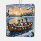 Australian Shepherd Christmas Boat Holiday セラミックオーナメント (左)