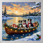 Australian Shepherd Christmas Boat Holiday ポスター (正面)