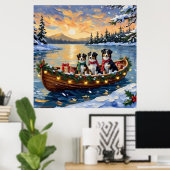 Australian Shepherd Christmas Boat Holiday ポスター (ホームオフィス)