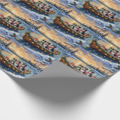 Australian Shepherd Christmas Boat Holiday ラッピングペーパー (角)