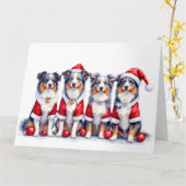 Australian Shepherd Christmas Dress Santa Hat カード (黄色い花)