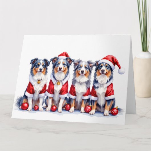 Australian Shepherd Christmas Dress Santa Hat カード (正面)
