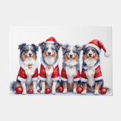 Australian Shepherd Christmas Dress Santa Hat ドアマット (正面)