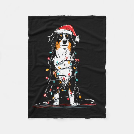 Australian Shepherd Christmas Graphics Dog Lights  フリースブランケット (正面)