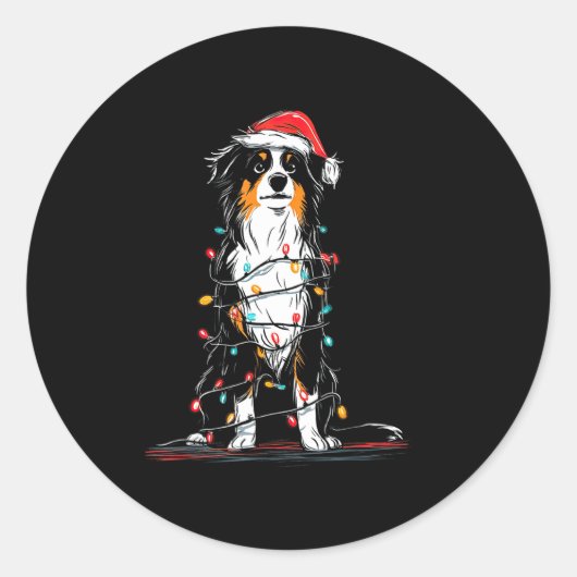 Australian Shepherd Christmas Graphics Dog Lights  ラウンドシール (正面)