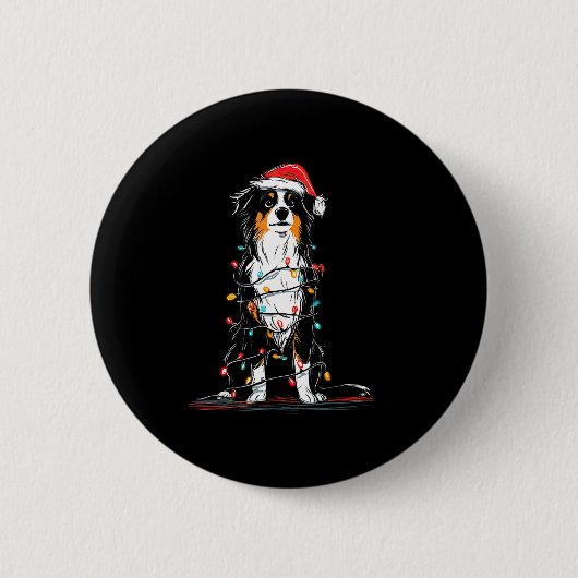 Australian Shepherd Christmas Graphics Dog Lights  缶バッジ (正面)
