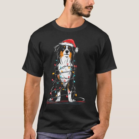 Australian Shepherd Christmas Graphics Dog Lights  Tシャツ (正面)